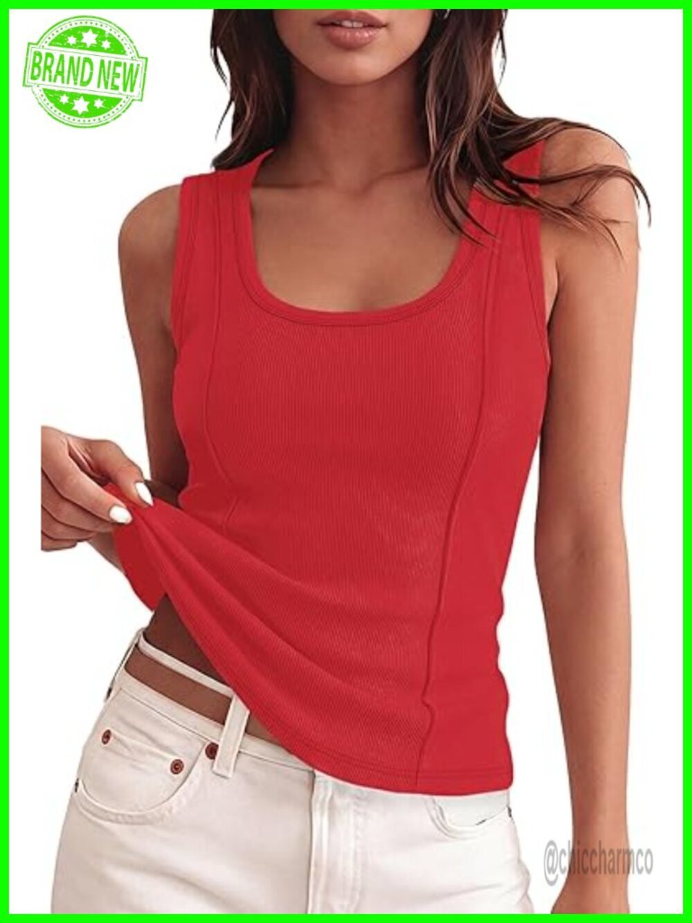 Sleeveless Ribbed Scoop Neck Tank Top - Slim Fitted Basic Shirt